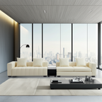 Canapé en cuir beige piano avec table basse