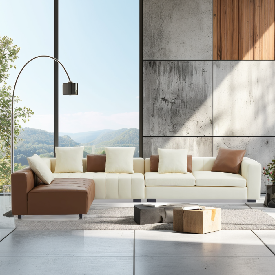 Canapé sectionnel en cuir en forme de L de style piano