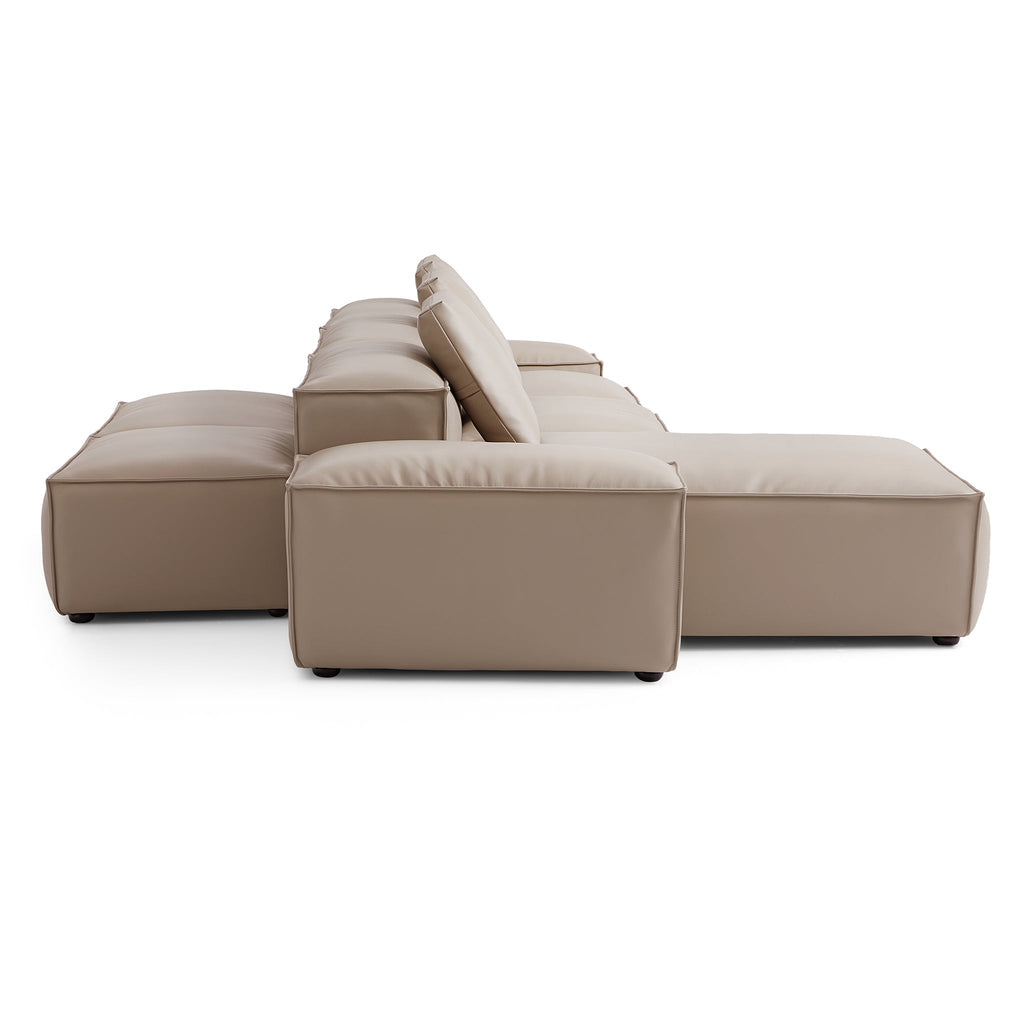 Canapé d'angle double face modulaire en cuir véritable kaki Cube