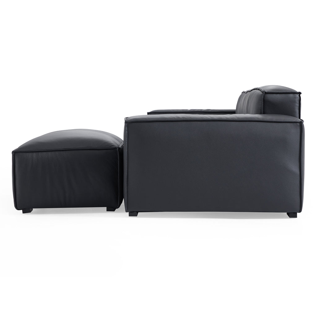 Canapé et pouf en cuir noir minimaliste de luxe