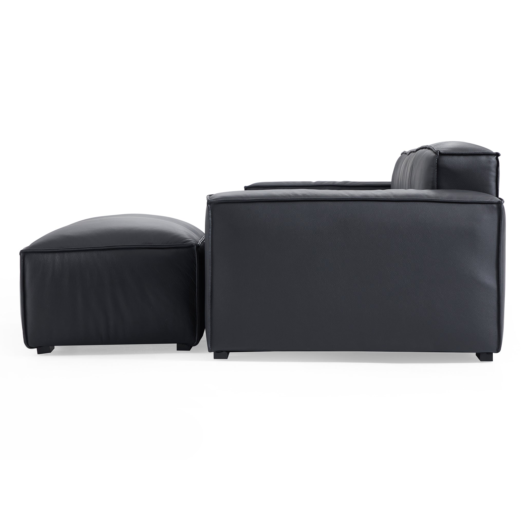 Canapé et pouf en cuir noir minimaliste de luxe