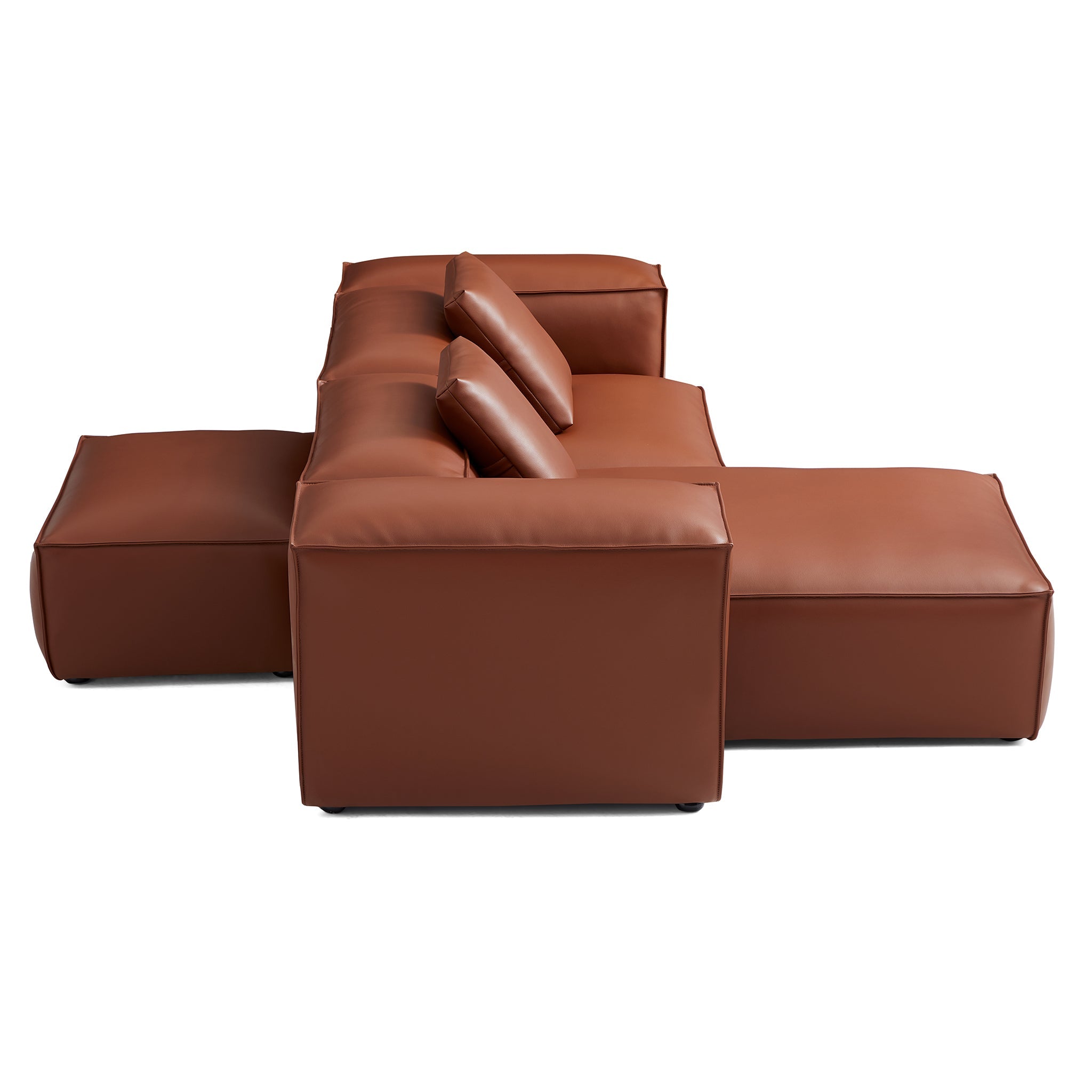 Canapé d'angle modulaire double face en cuir véritable marron Cube