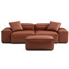 Canapé modulaire Cube en cuir véritable marron avec pouf