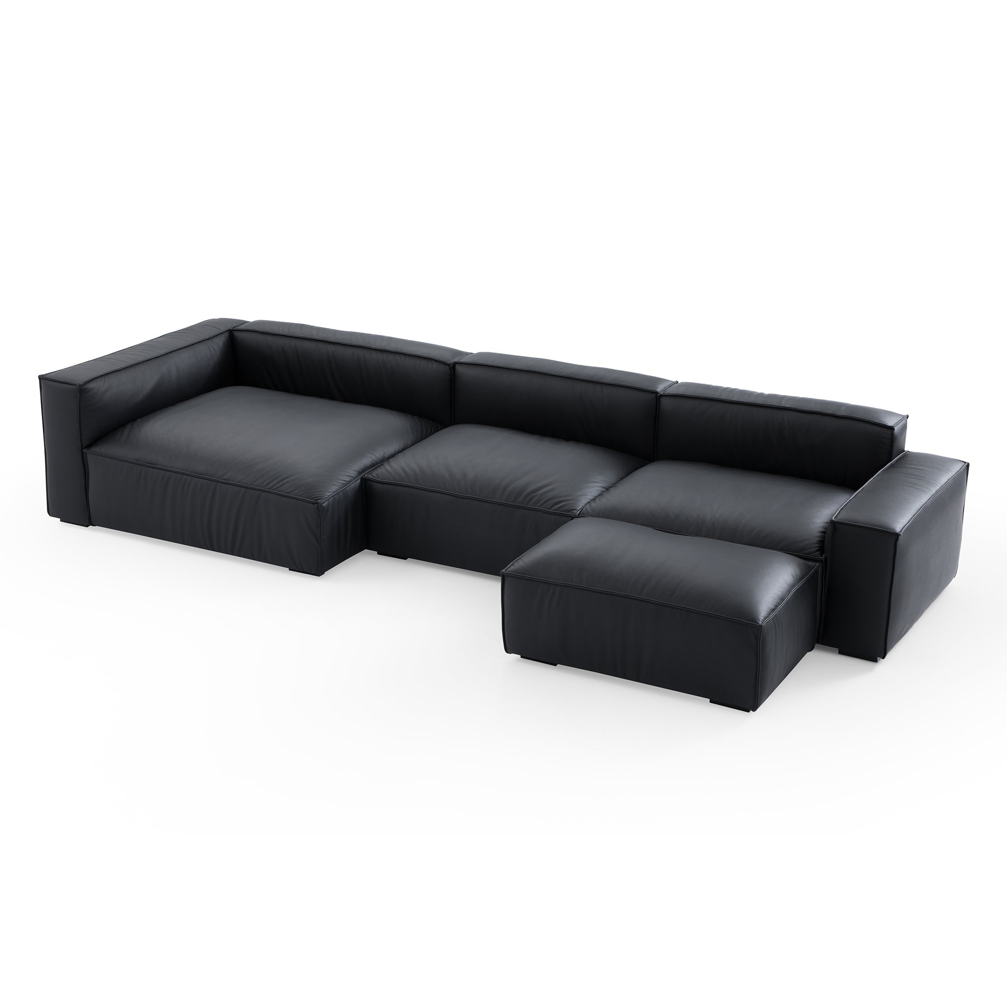 Canapé sectionnel et ottoman minimaliste de luxe en cuir noir
