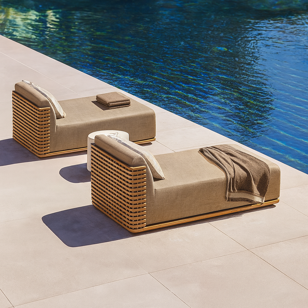 Ensemble canapé et salon d'extérieur design en teck Solana