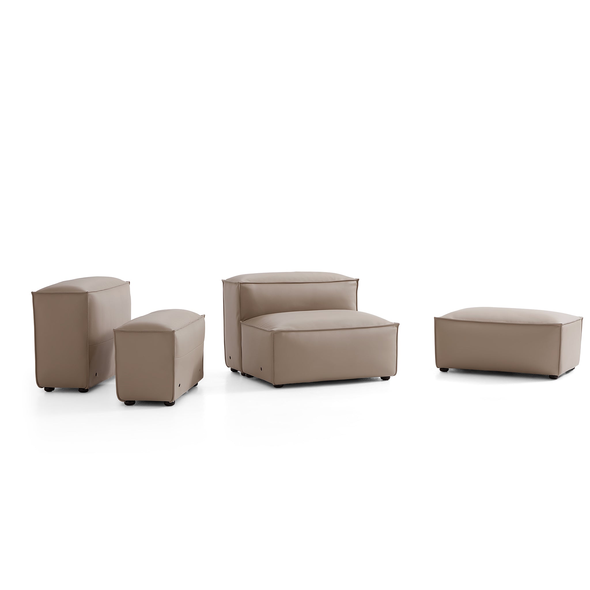 Canapé modulaire Cube en cuir véritable beige