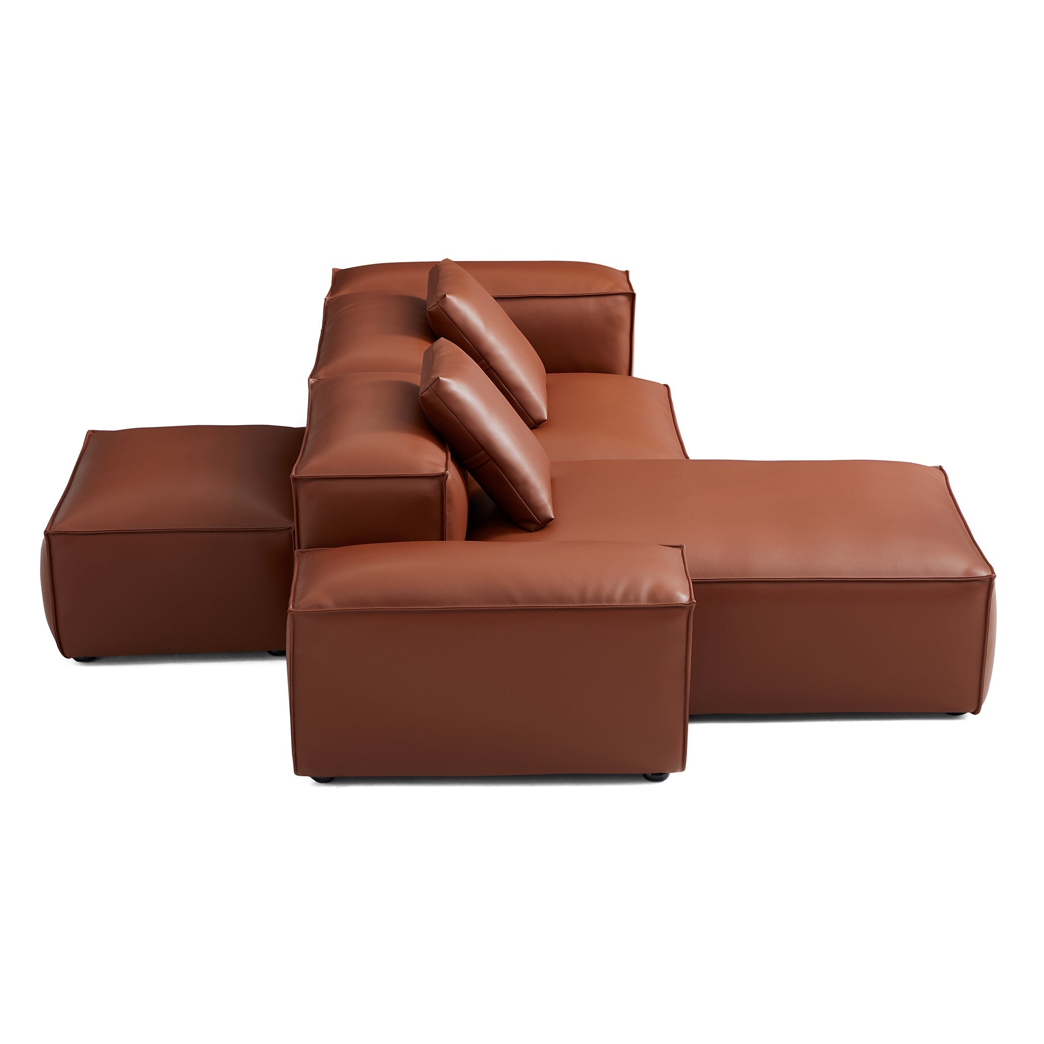 Canapé d'angle modulaire double face en cuir véritable marron Cube