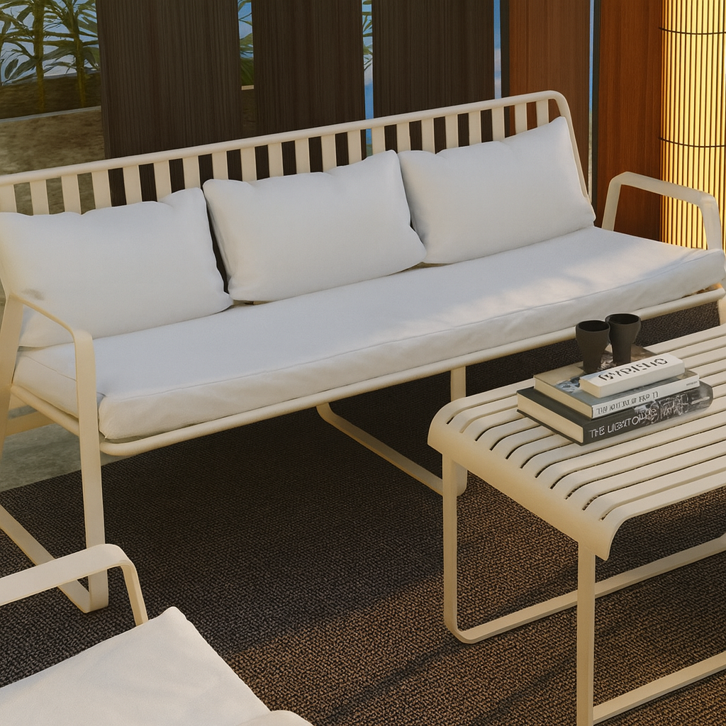 Ensemble de conversation extérieur en aluminium Mykonos avec coussins