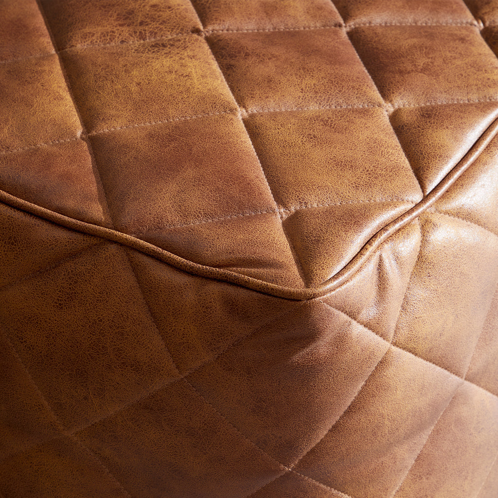 Pouf carré en cuir gris foncé gaufré