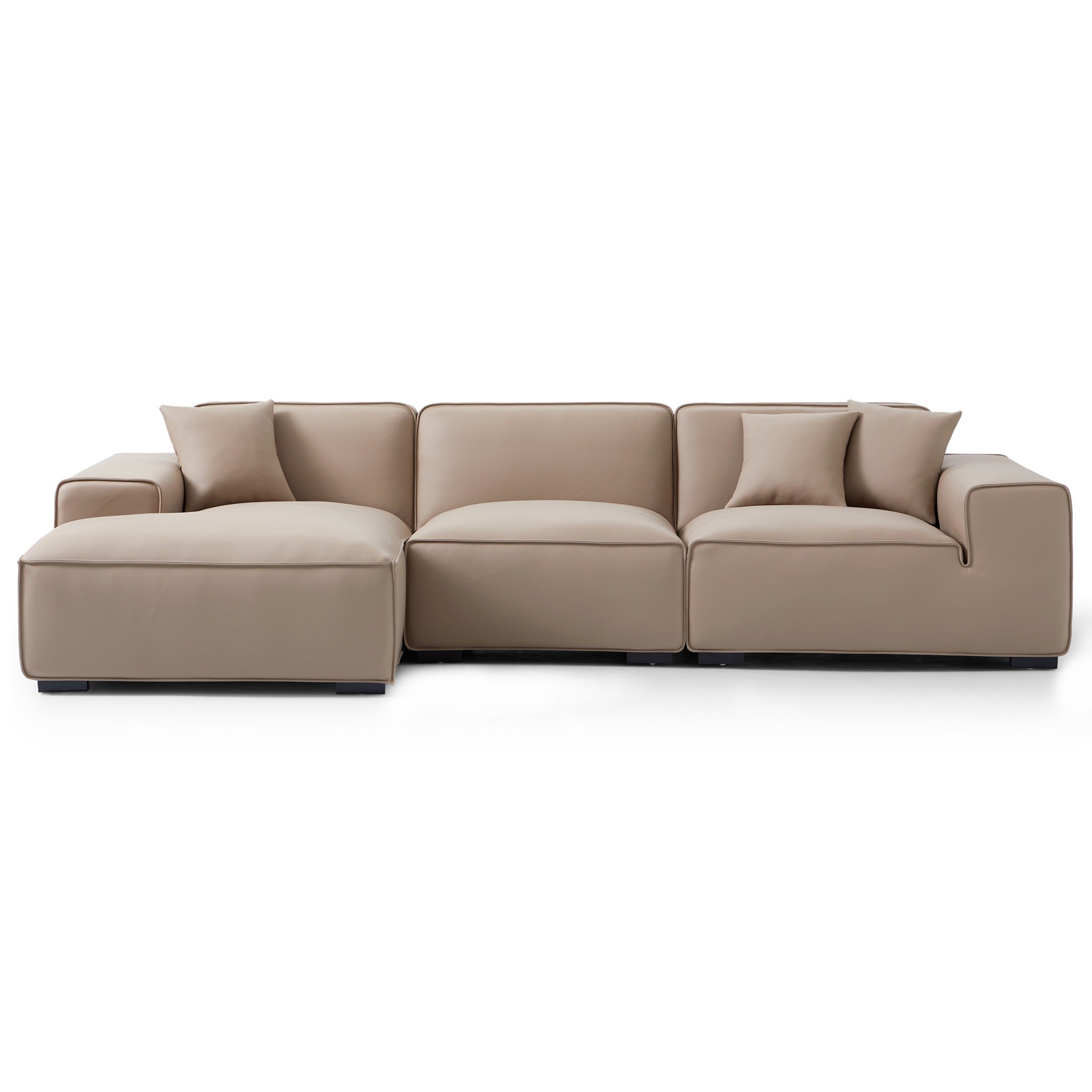 Canapé d'angle modulaire en cuir beige Domus