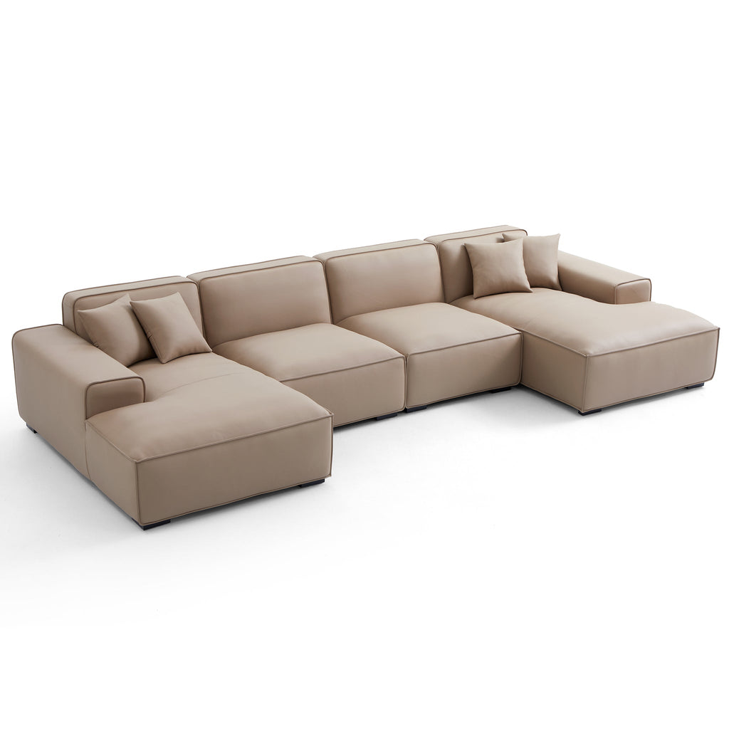 Canapé d'angle double modulaire en cuir marron Domus