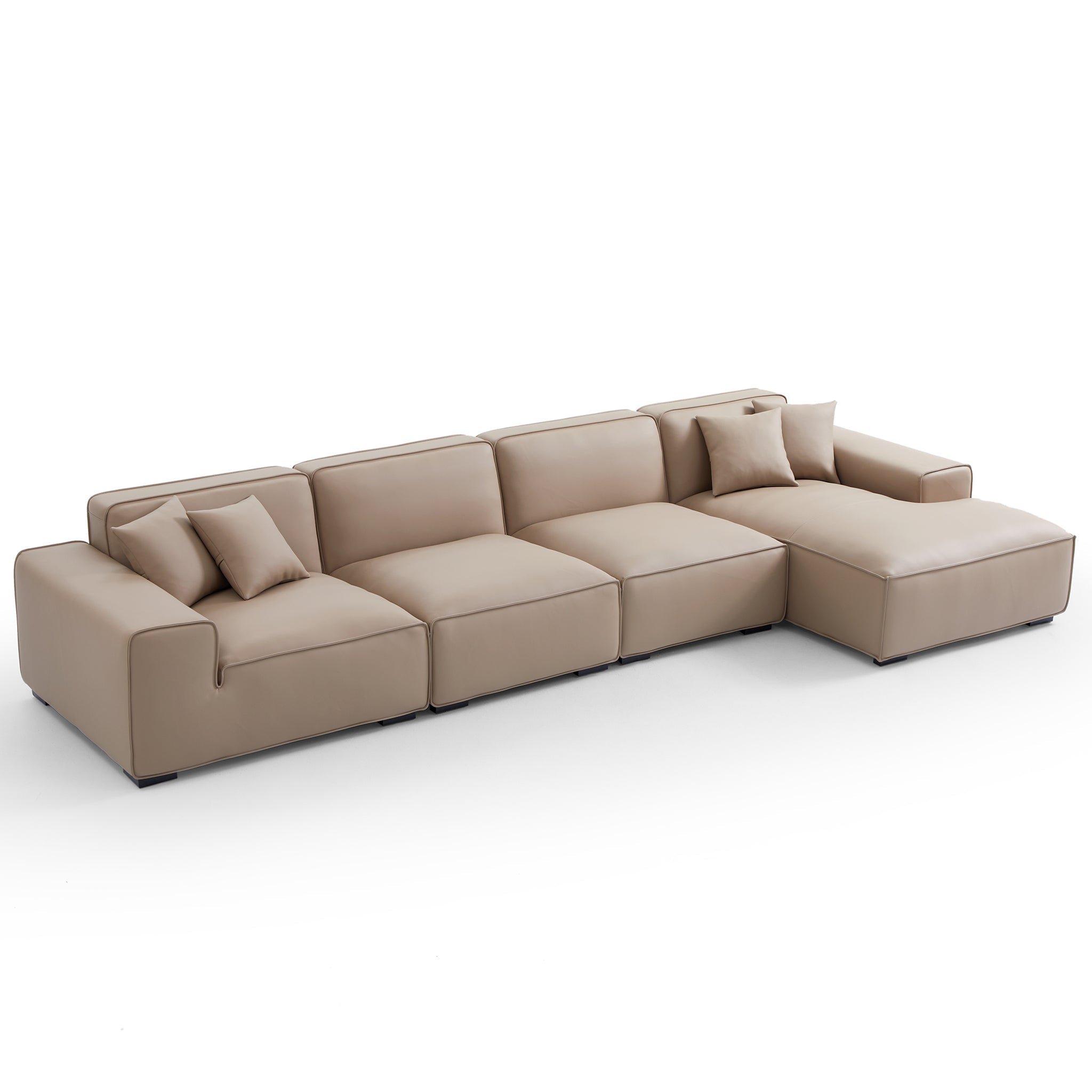 Canapé d'angle modulaire en cuir beige Domus