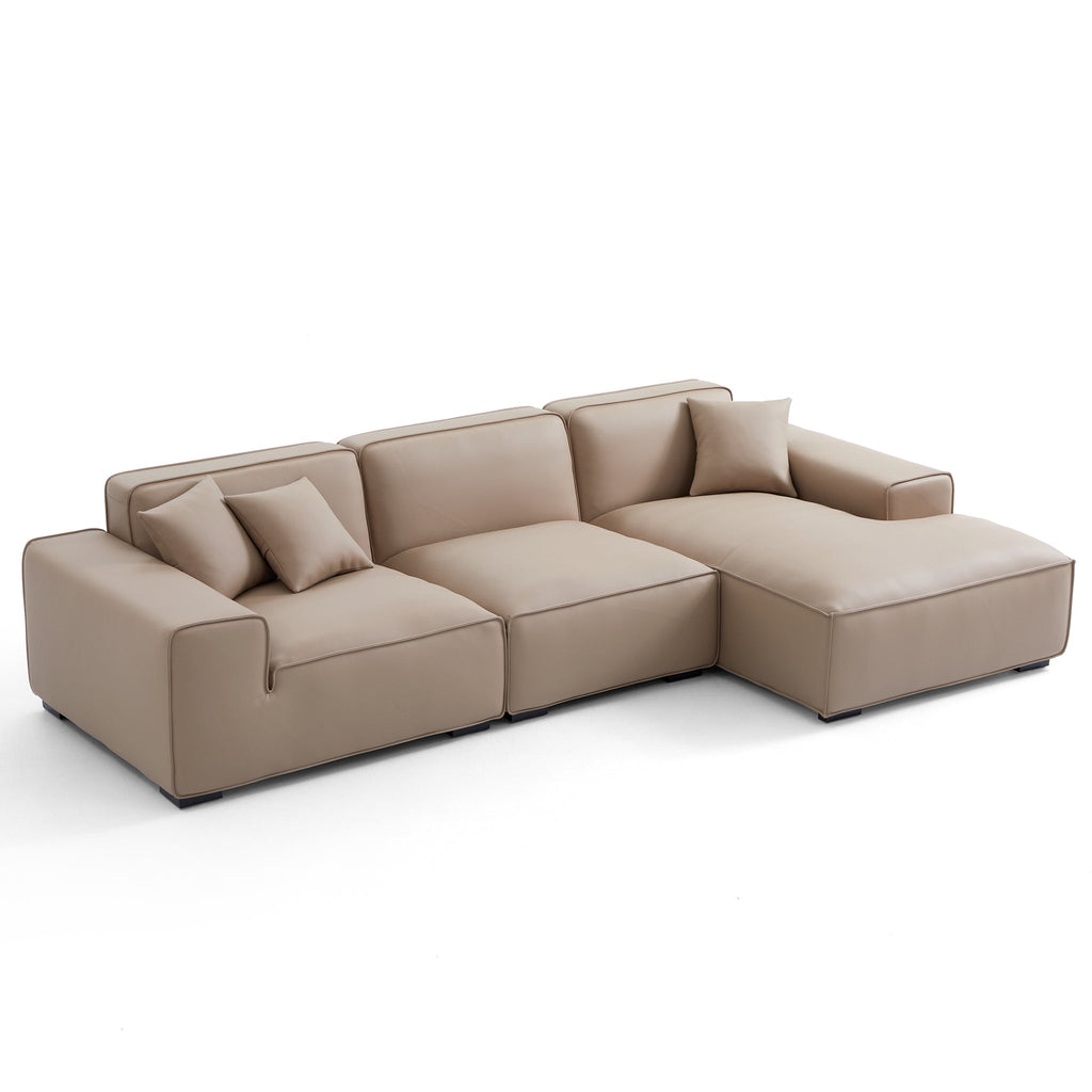 Canapé d'angle modulaire en cuir beige Domus