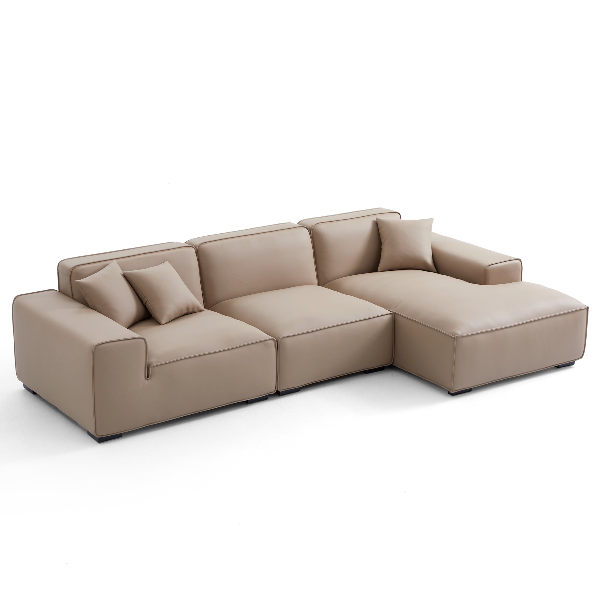 Canapé d'angle modulaire en cuir beige Domus