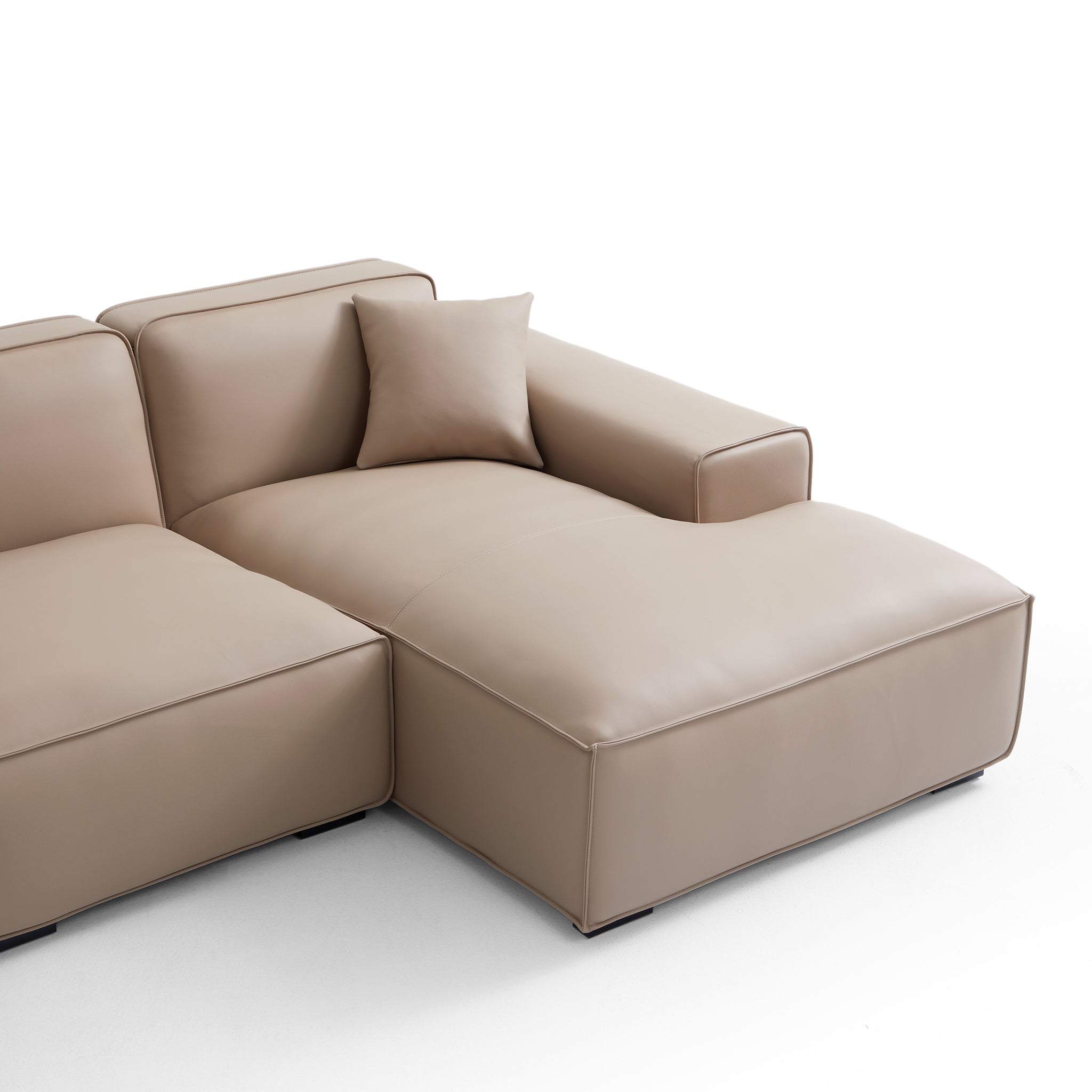 Canapé d'angle modulaire en cuir beige Domus