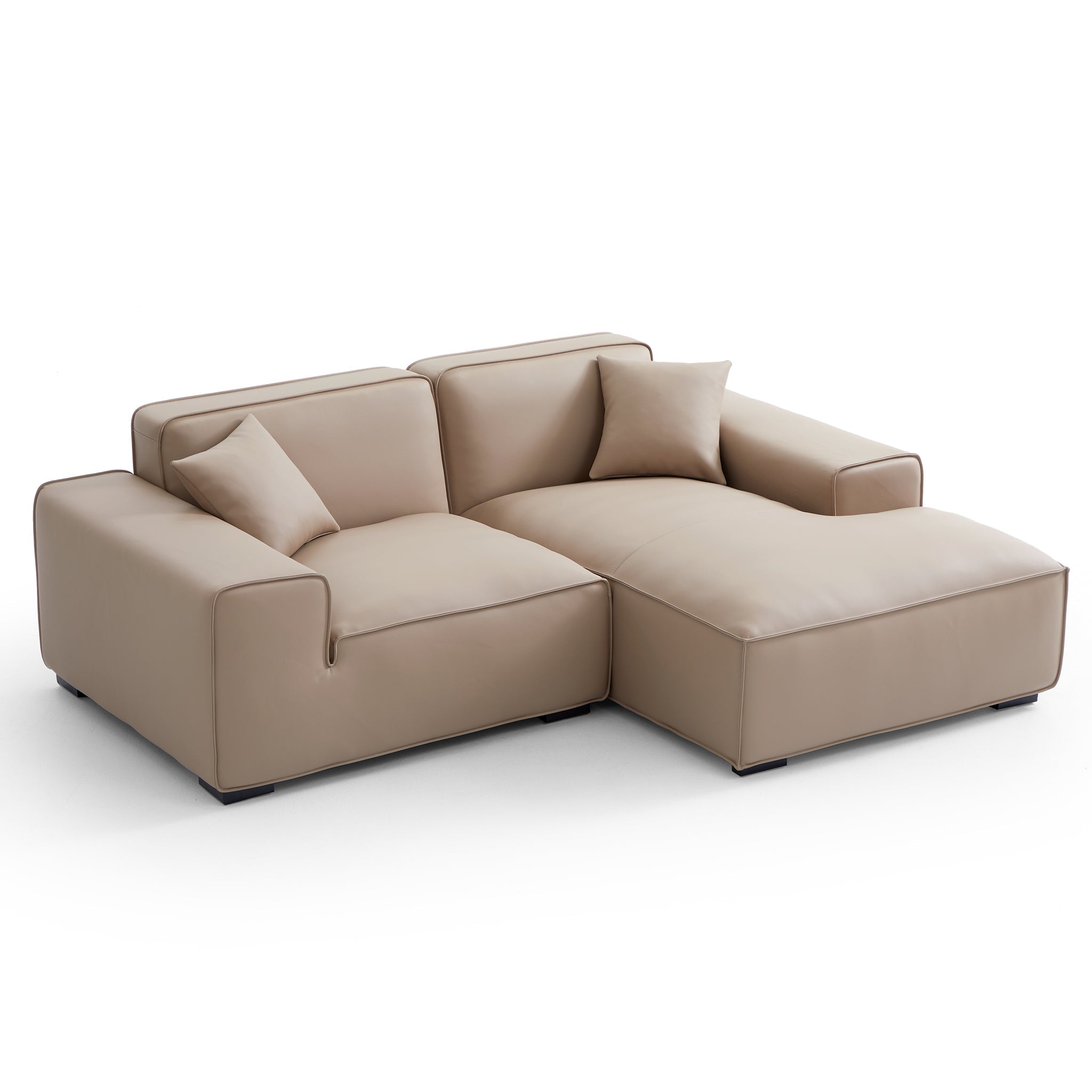 Canapé d'angle modulaire en cuir beige Domus