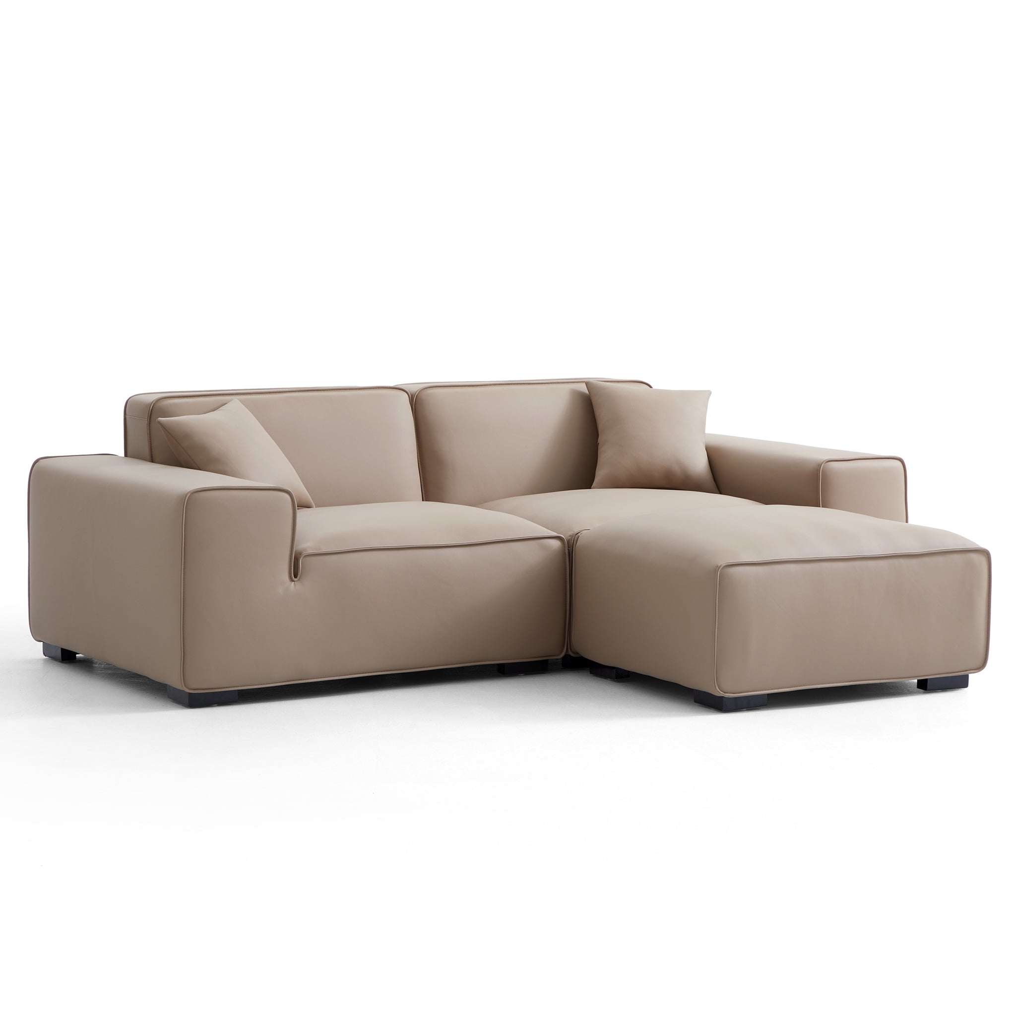 Canapé et pouf modulaires en cuir kaki Domus