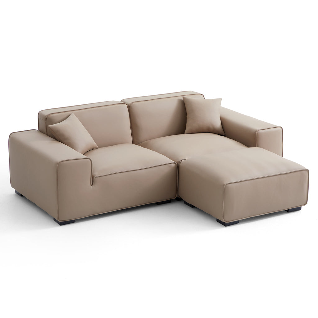 Canapé et pouf modulaires en cuir kaki Domus