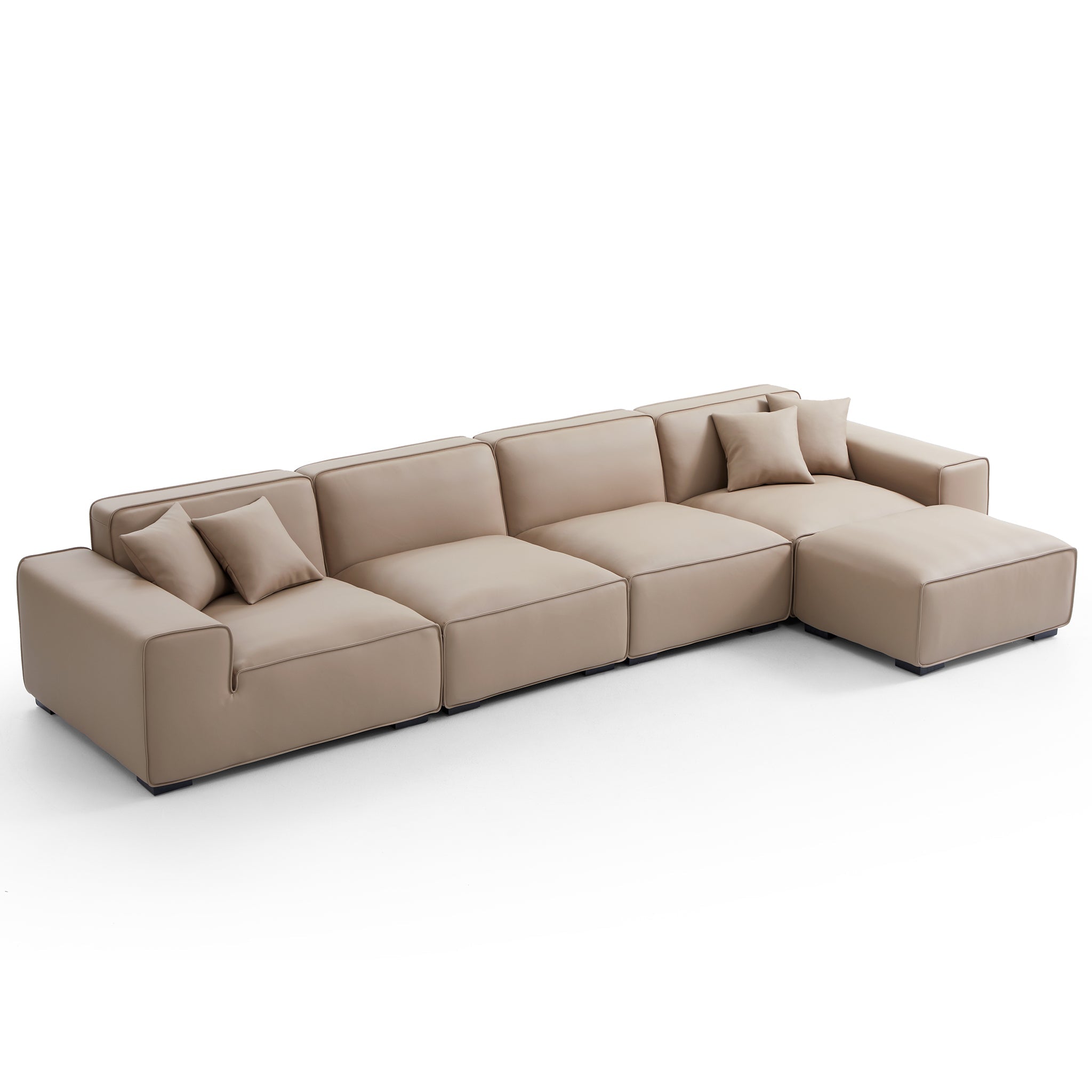 Canapé et pouf modulaires en cuir kaki Domus