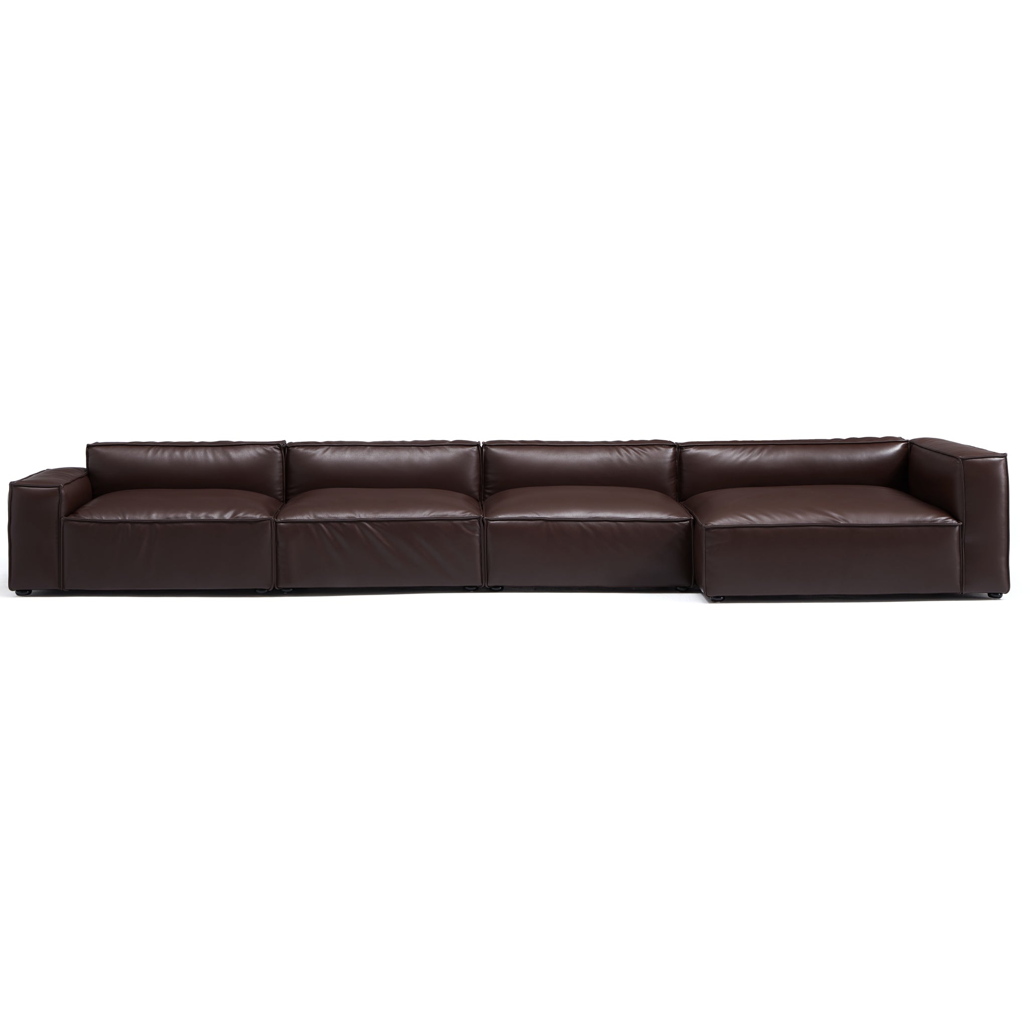 Canapé d'angle minimaliste de luxe en cuir marron foncé