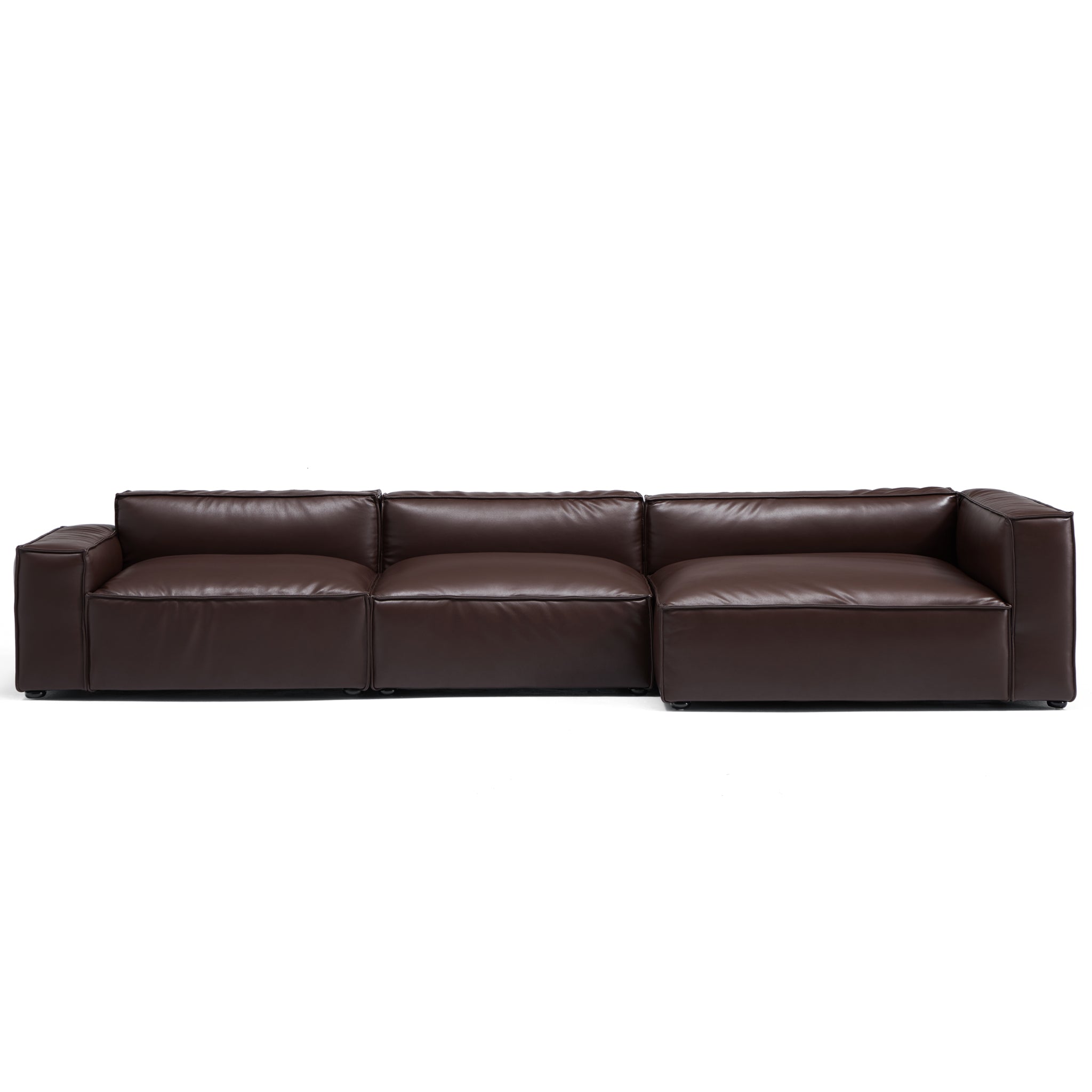 Canapé d'angle minimaliste de luxe en cuir marron foncé