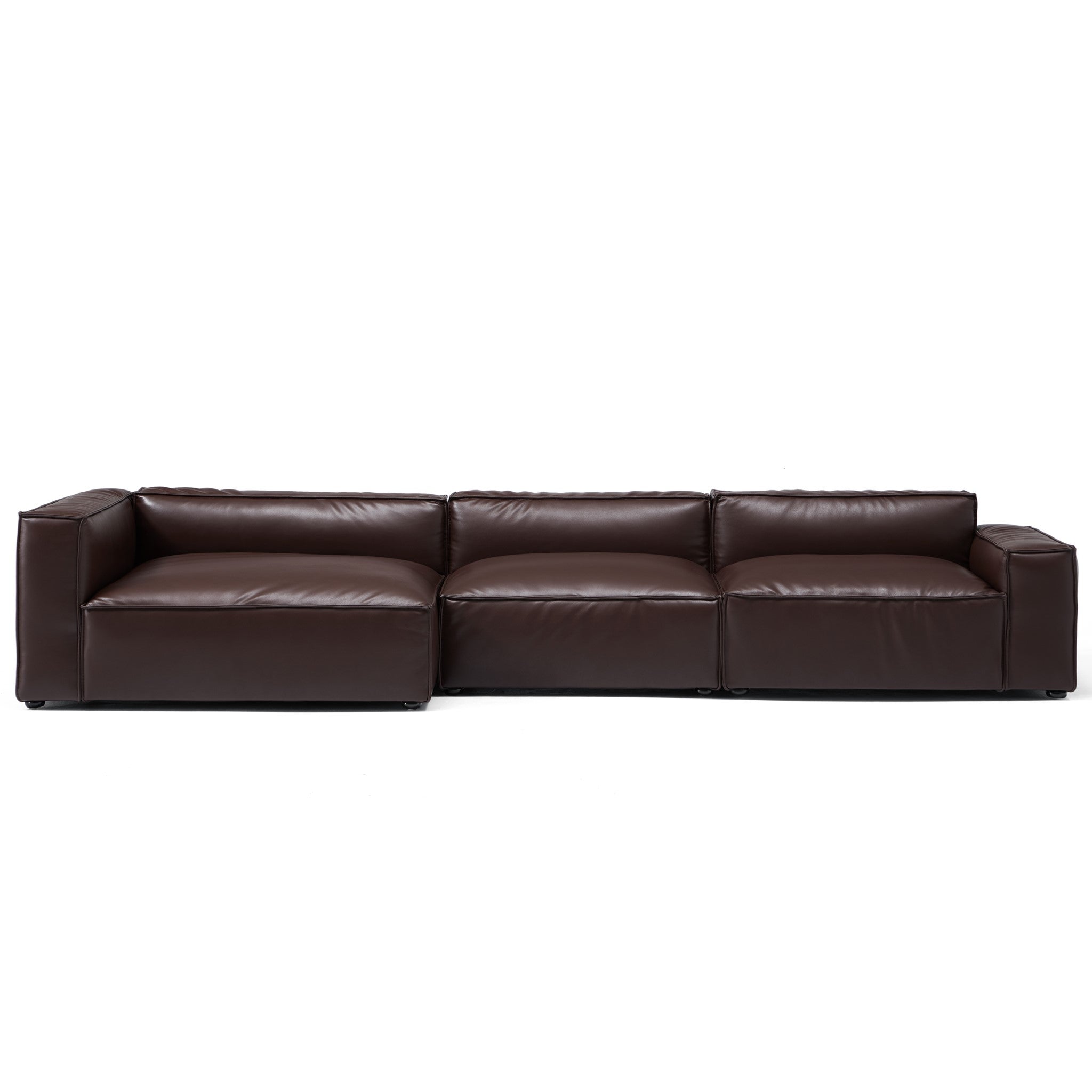 Canapé d'angle minimaliste de luxe en cuir marron foncé