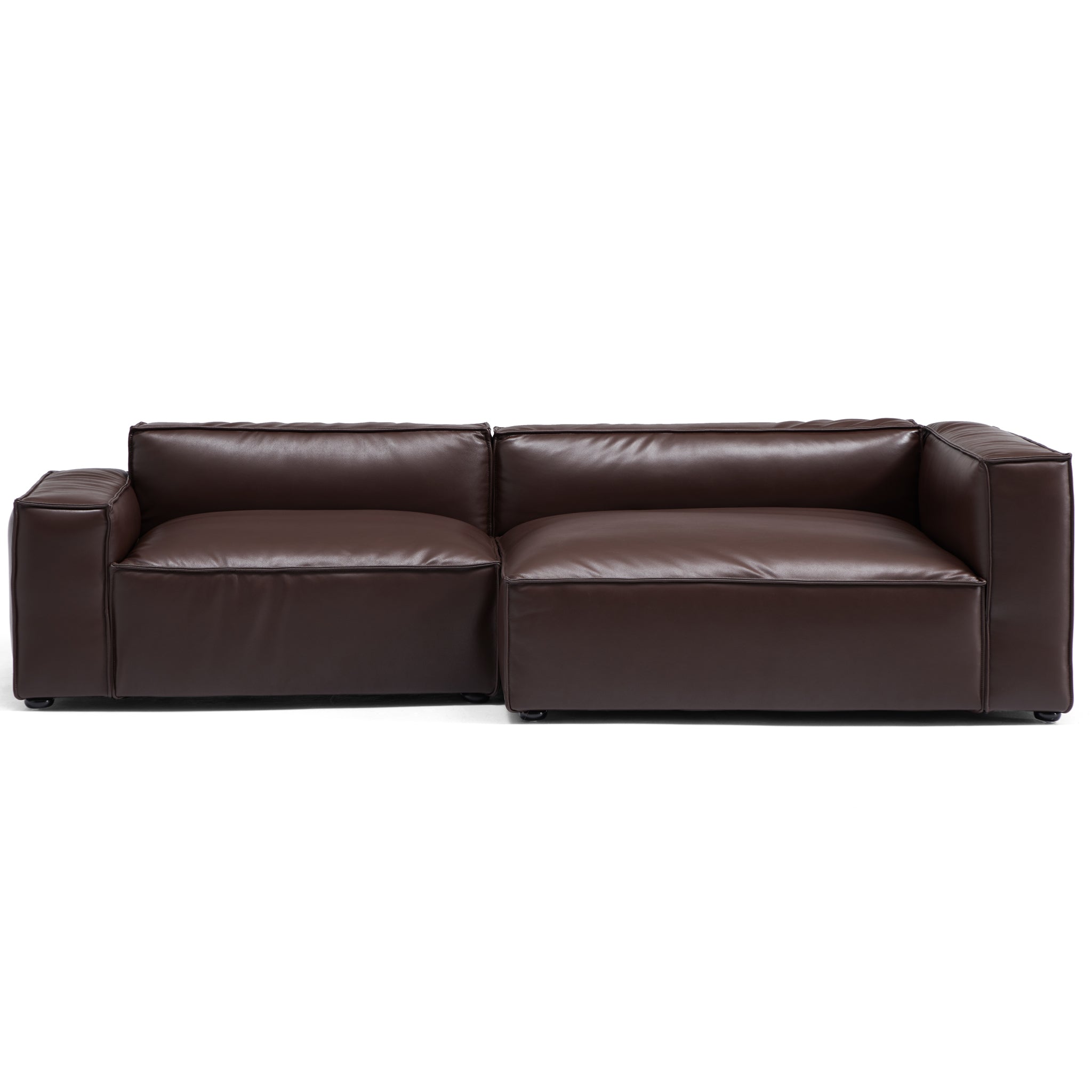 Canapé d'angle minimaliste de luxe en cuir marron foncé