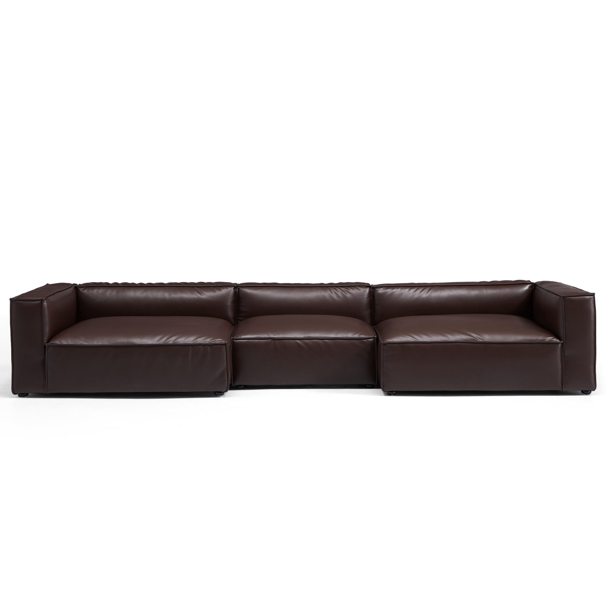 Canapé d'angle en U de luxe minimaliste en cuir marron foncé