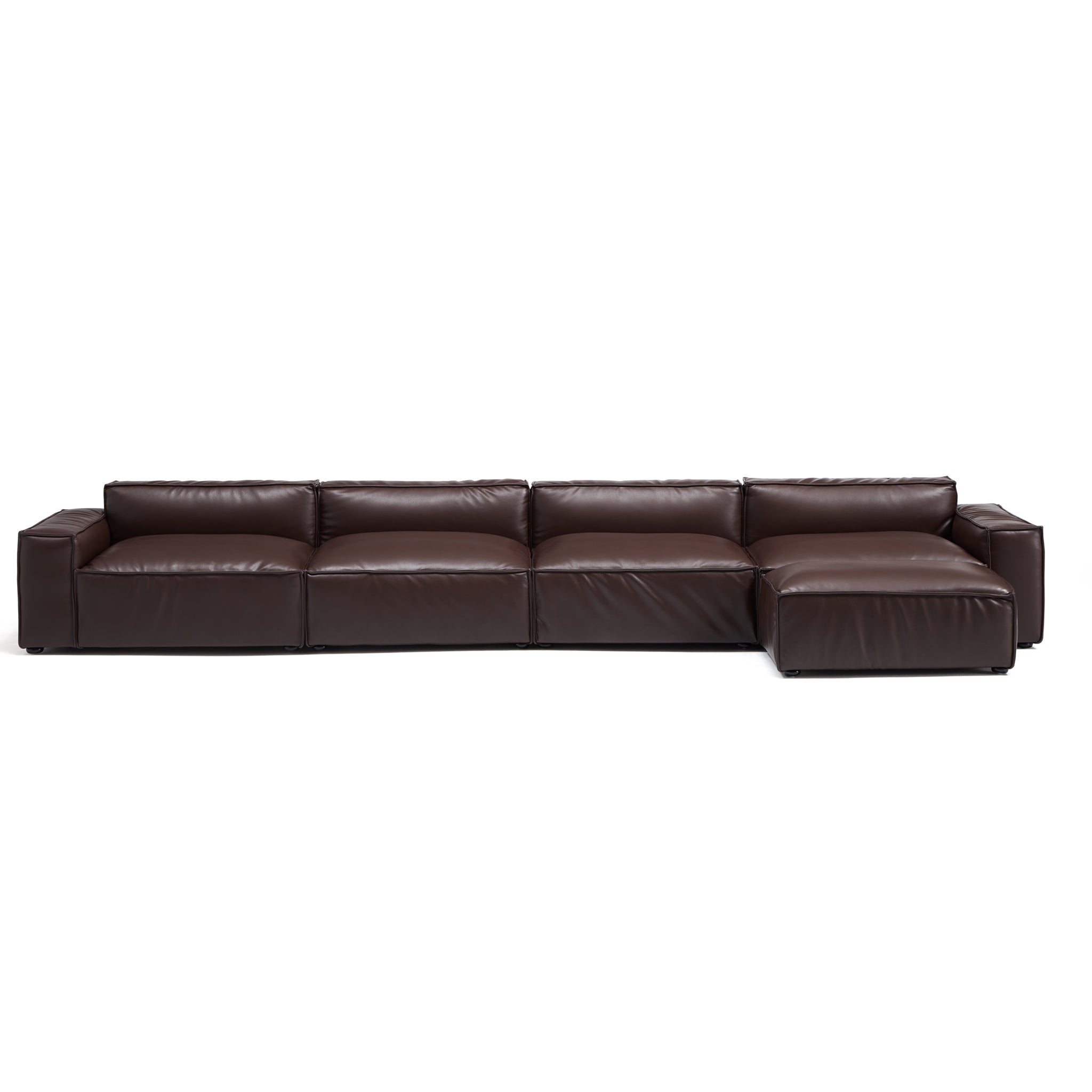 Canapé et pouf de luxe minimalistes en cuir marron foncé
