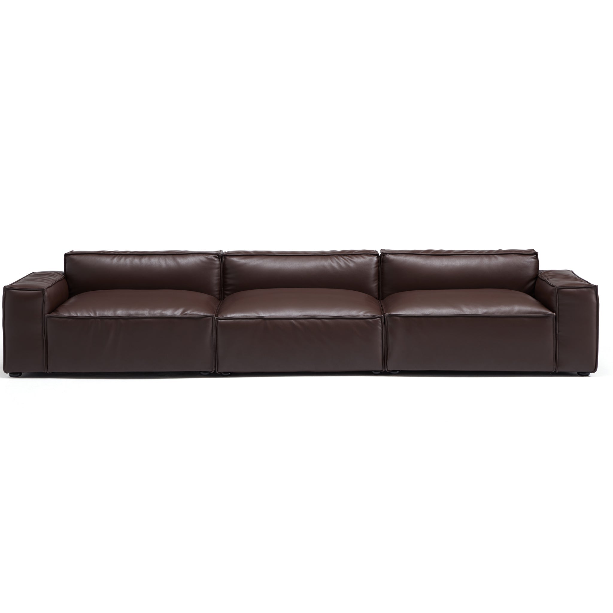 Canapé de luxe minimaliste en cuir marron foncé
