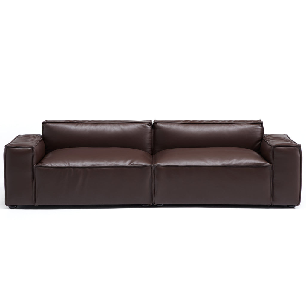 Canapé de luxe minimaliste en cuir marron foncé