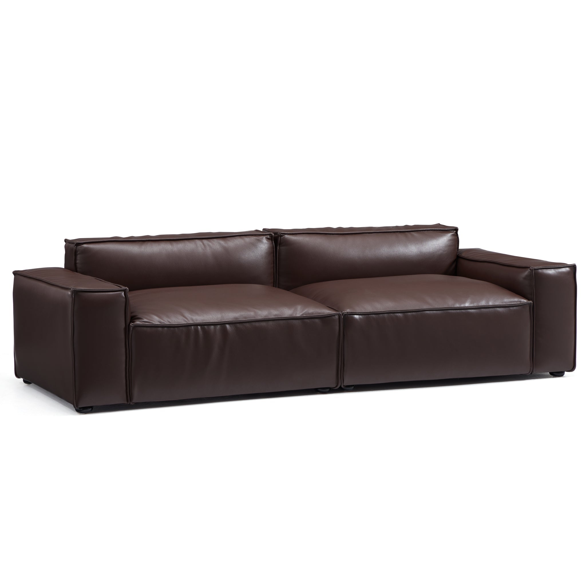 Canapé de luxe minimaliste en cuir marron foncé
