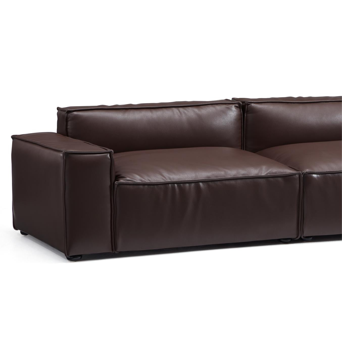 Canapé de luxe minimaliste en cuir marron foncé