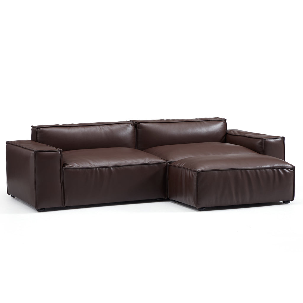 Canapé et pouf de luxe minimalistes en cuir marron foncé