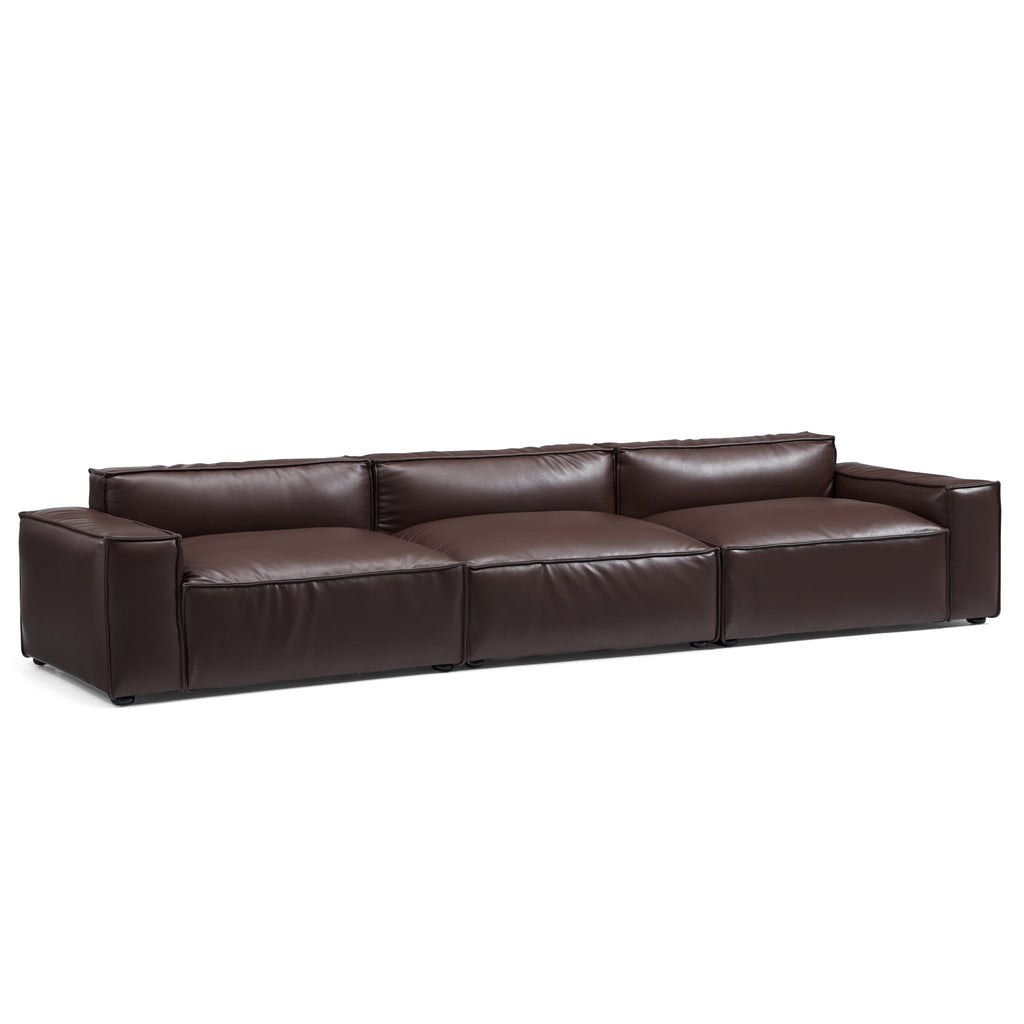 Canapé de luxe minimaliste en cuir marron foncé