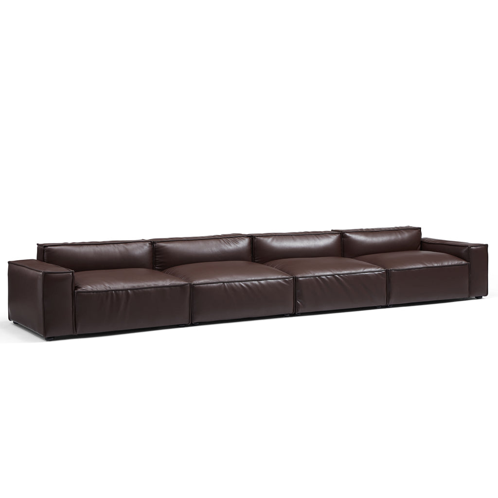 Canapé de luxe minimaliste en cuir marron foncé