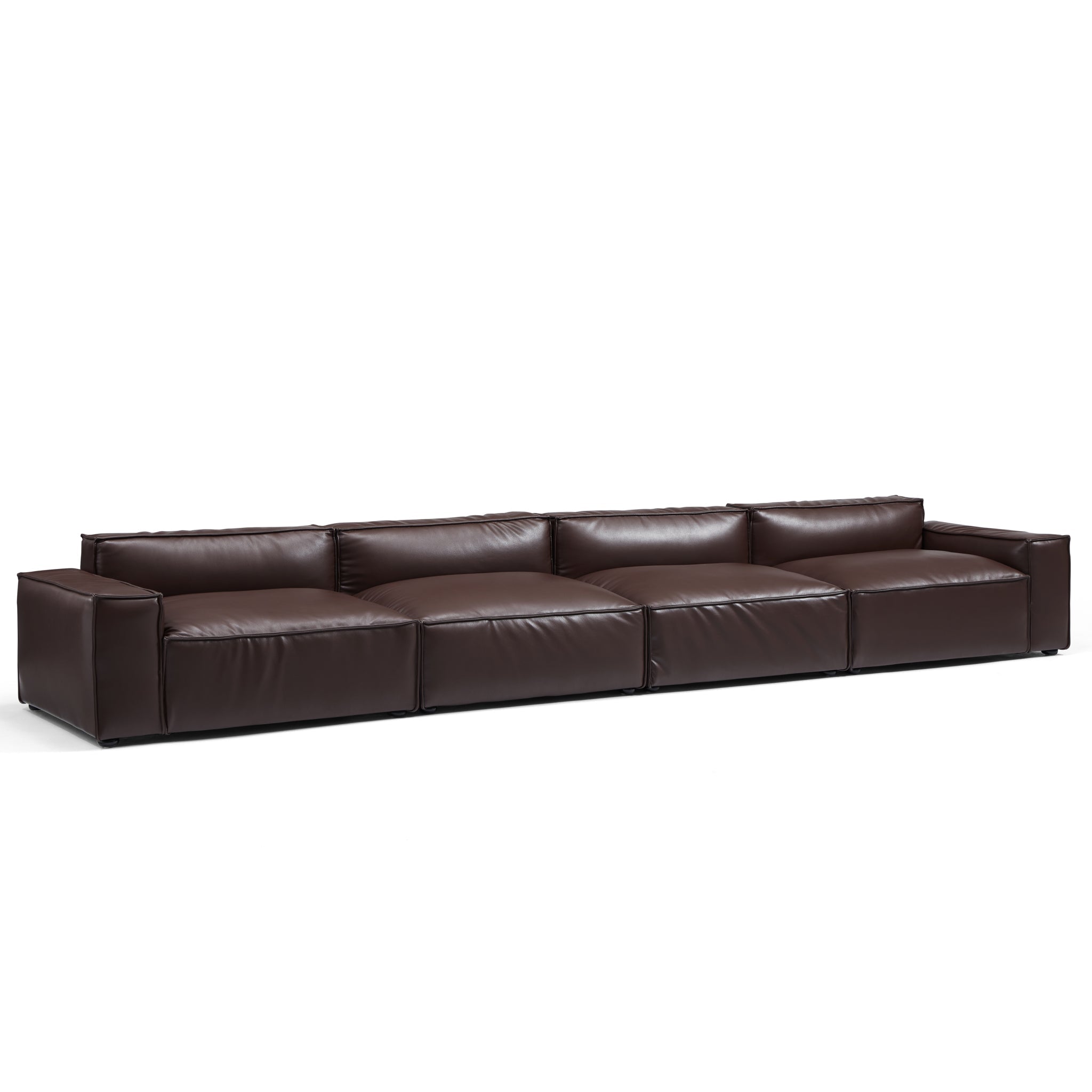 Canapé de luxe minimaliste en cuir marron foncé