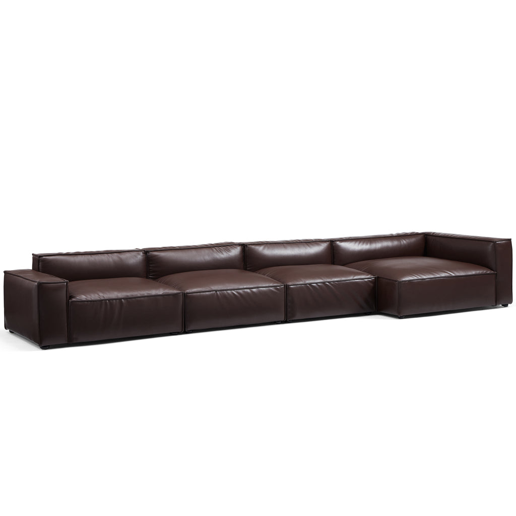 Canapé d'angle minimaliste de luxe en cuir marron foncé