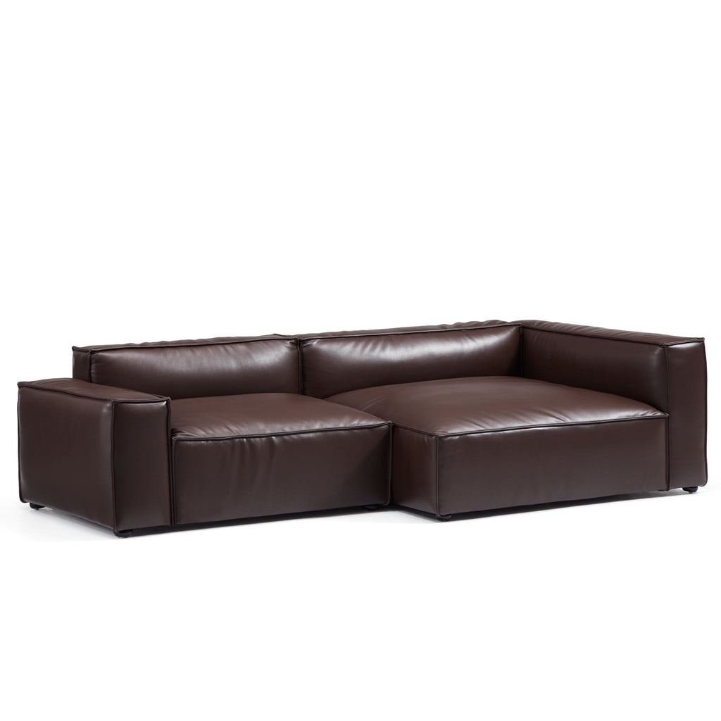 Canapé d'angle minimaliste de luxe en cuir marron foncé