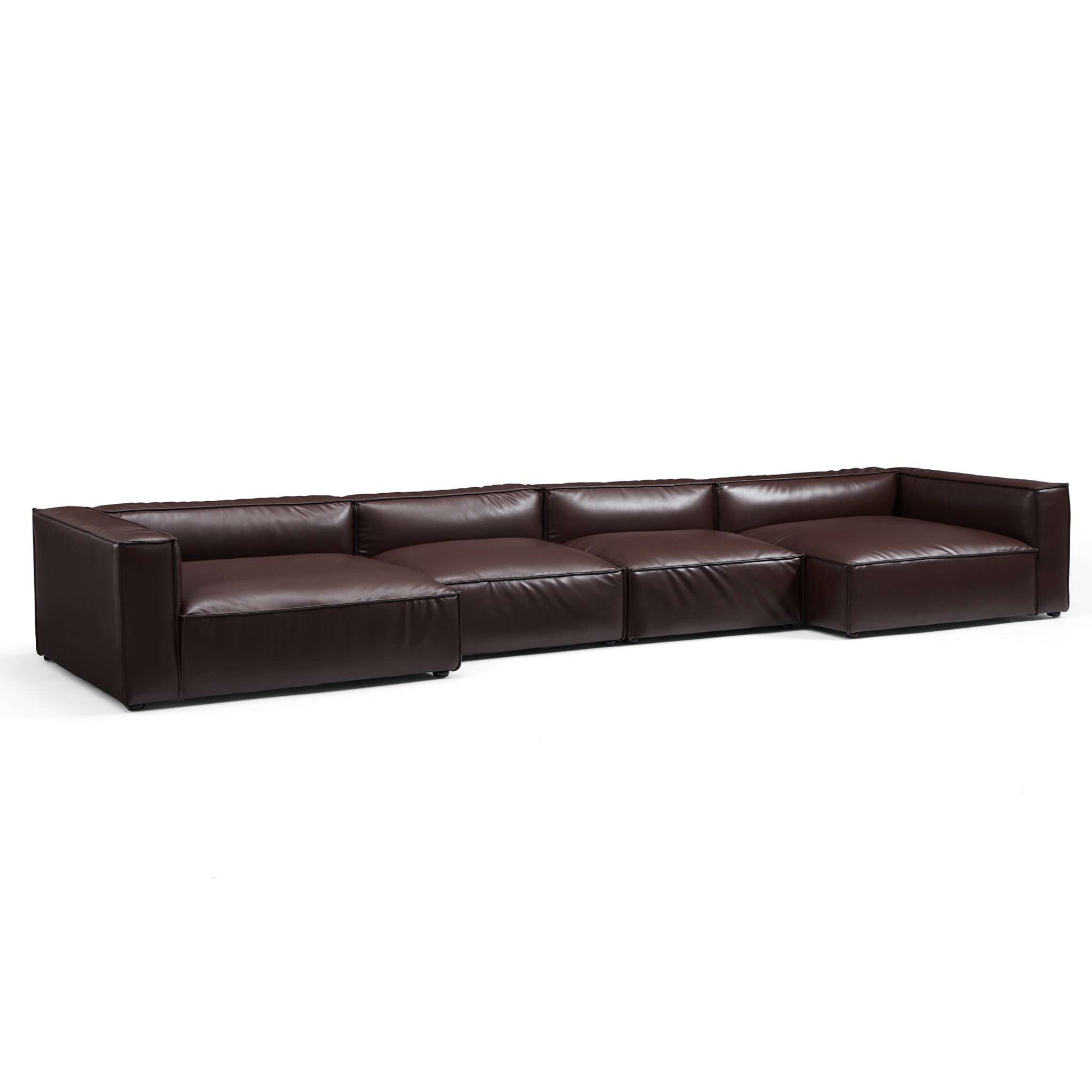 Canapé d'angle en U de luxe minimaliste en cuir marron foncé