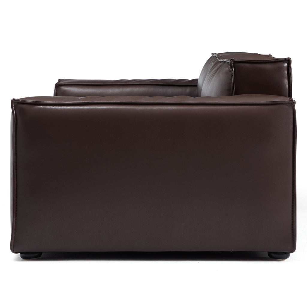 Canapé de luxe minimaliste en cuir marron foncé