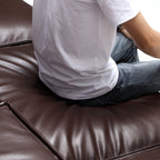 Canapé et pouf de luxe minimalistes en cuir marron foncé