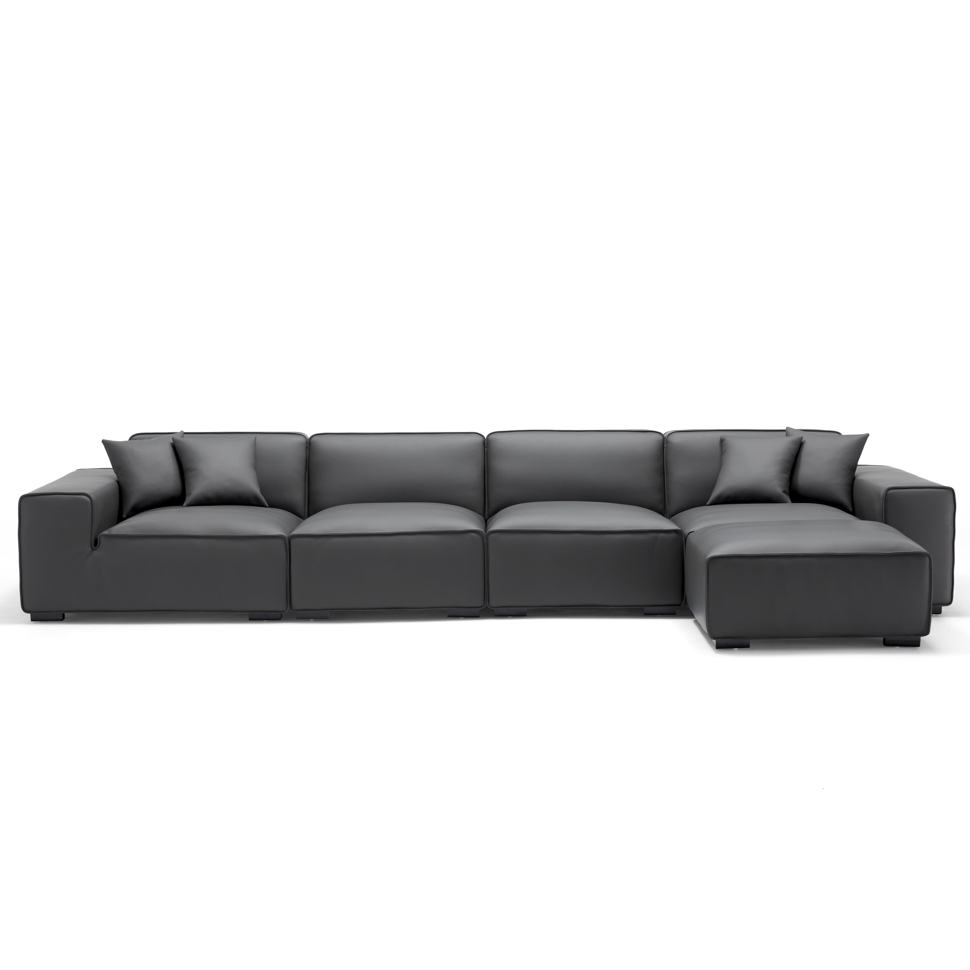 Canapé et pouf modulaires en cuir kaki Domus