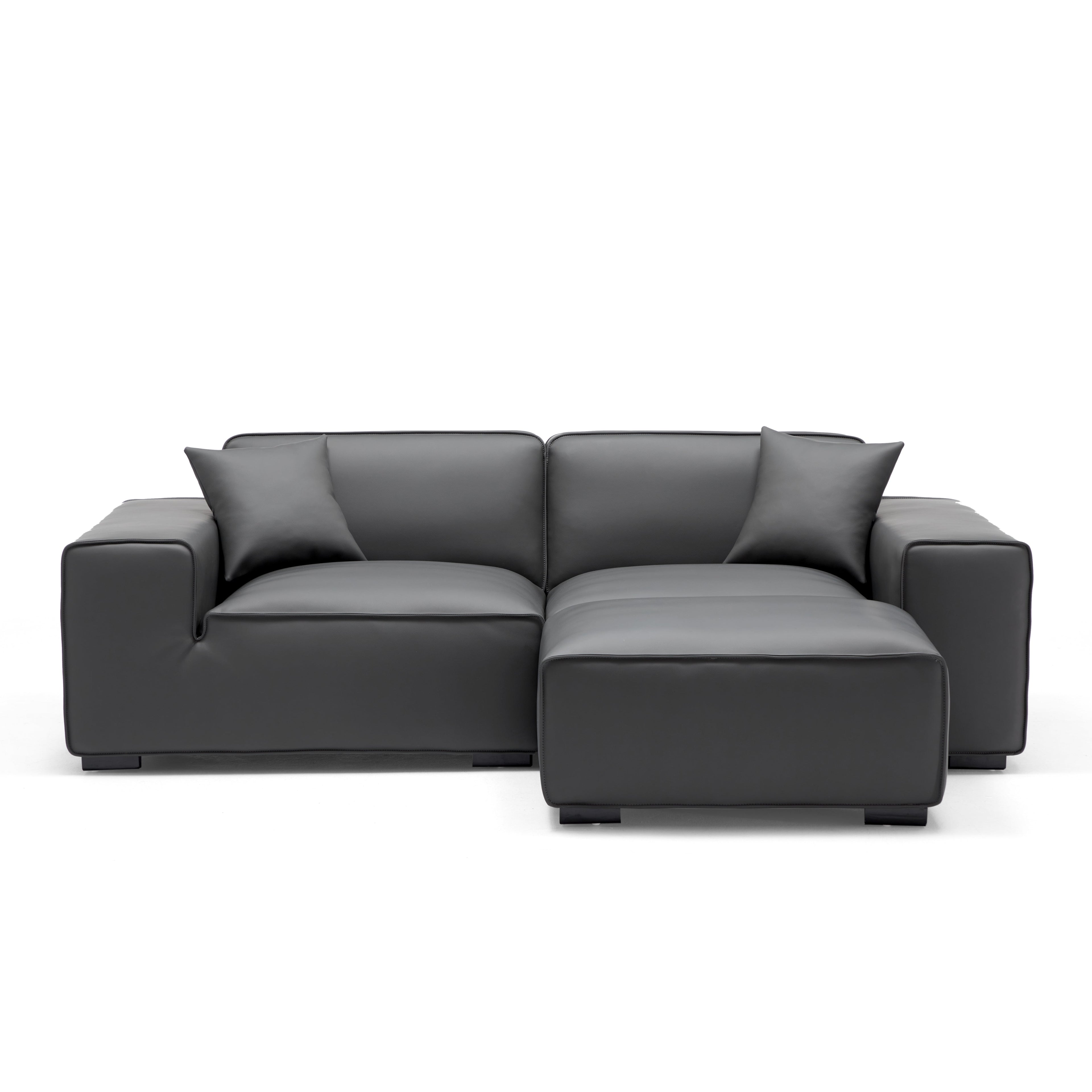 Canapé et pouf modulaires en cuir kaki Domus