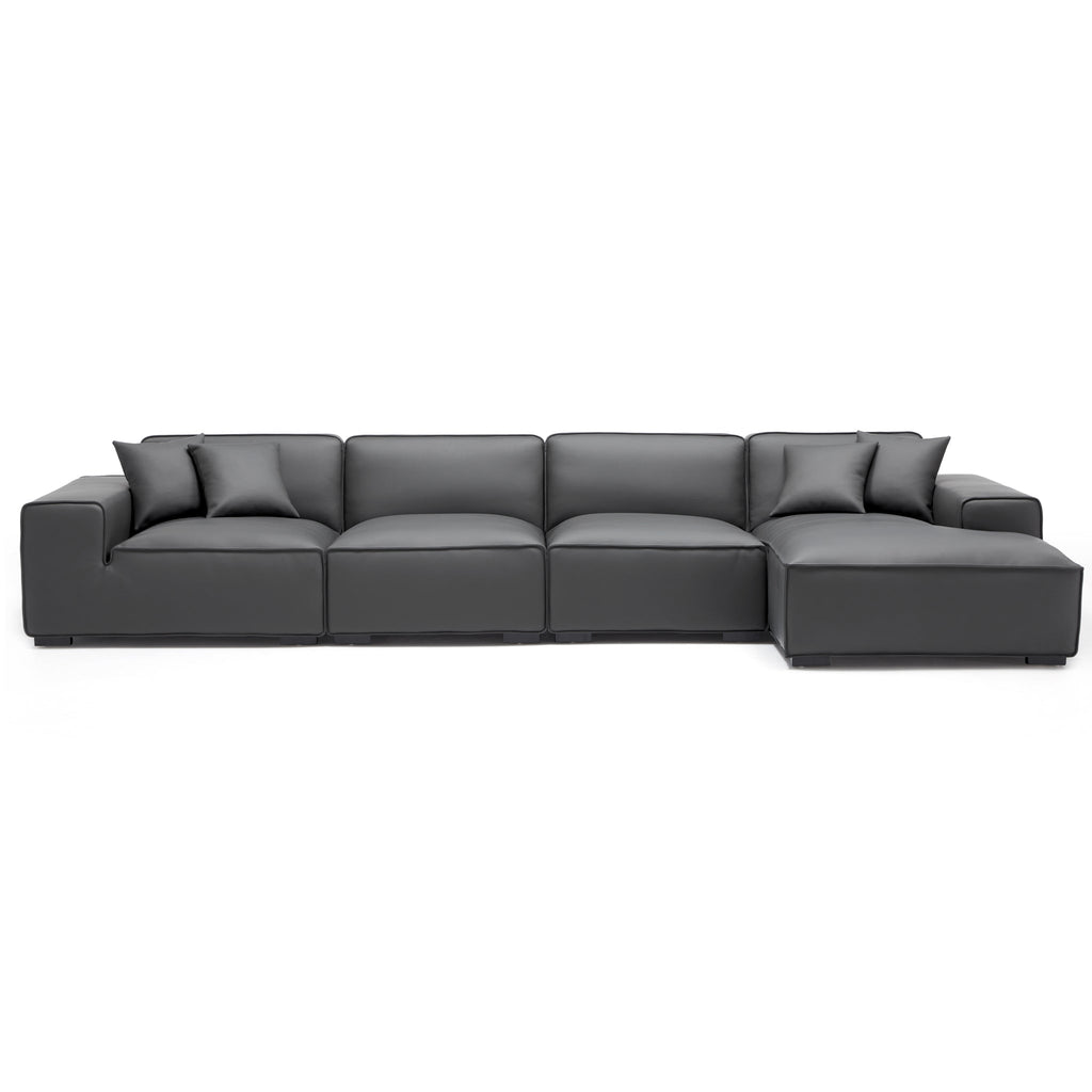 Canapé d'angle modulaire en cuir gris foncé Domus