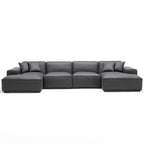 Canapé d'angle modulaire en cuir gris foncé Domus