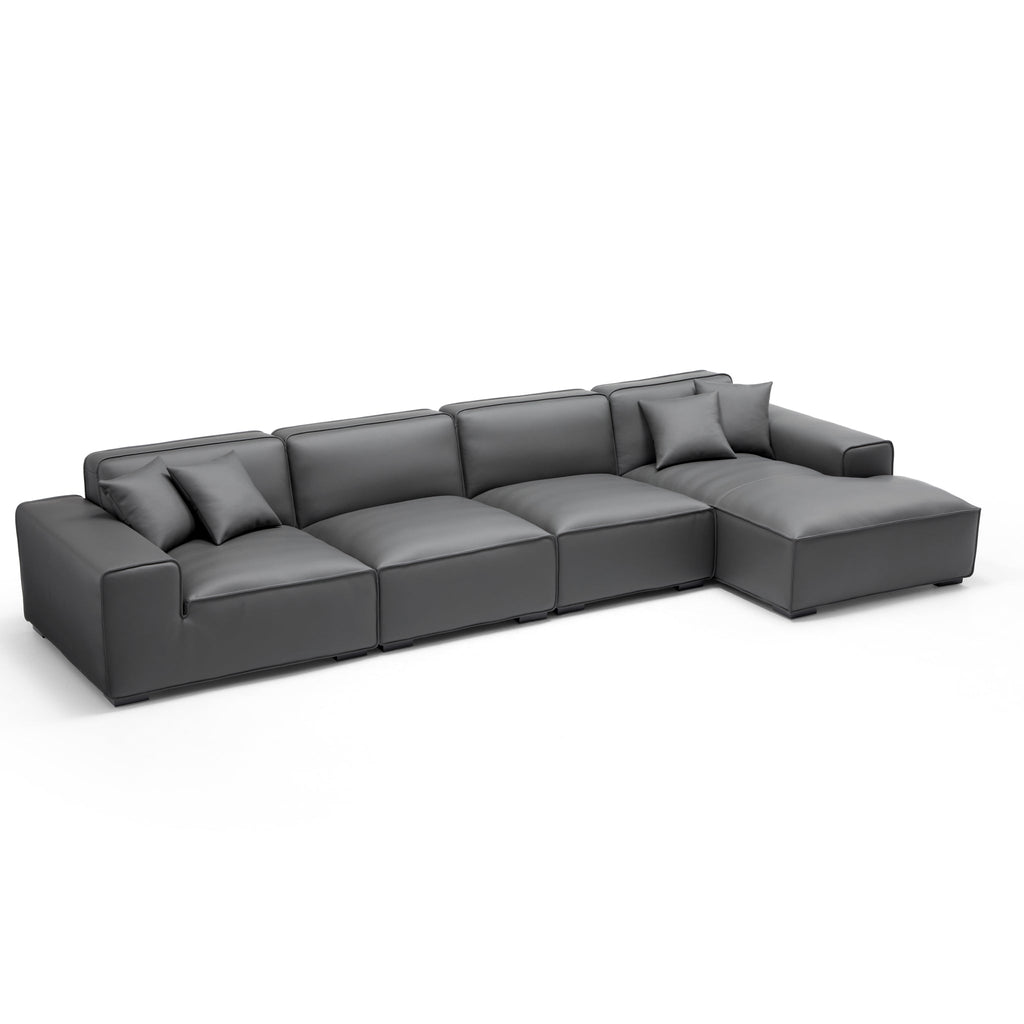 Canapé d'angle modulaire en cuir gris foncé Domus