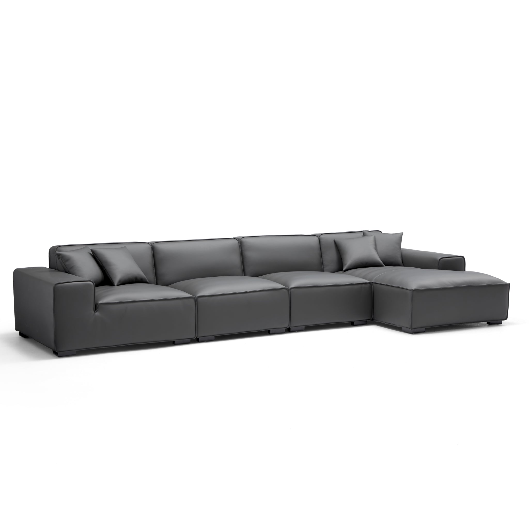 Canapé d'angle modulaire en cuir gris foncé Domus