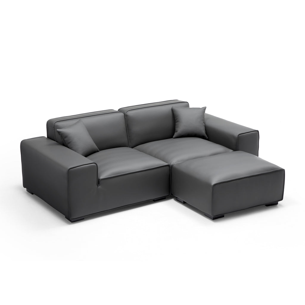 Canapé et pouf modulaires en cuir kaki Domus