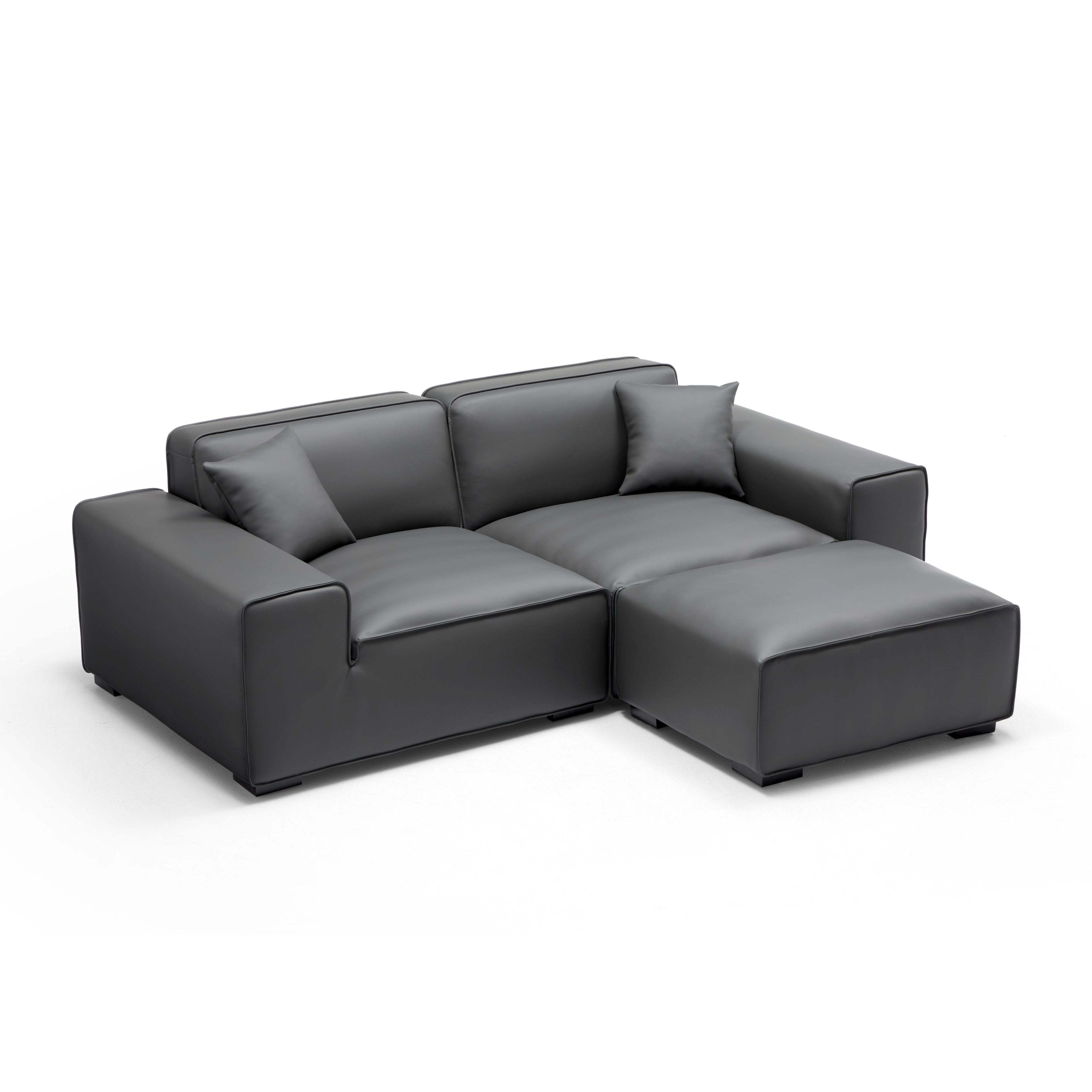 Canapé et pouf modulaires en cuir kaki Domus